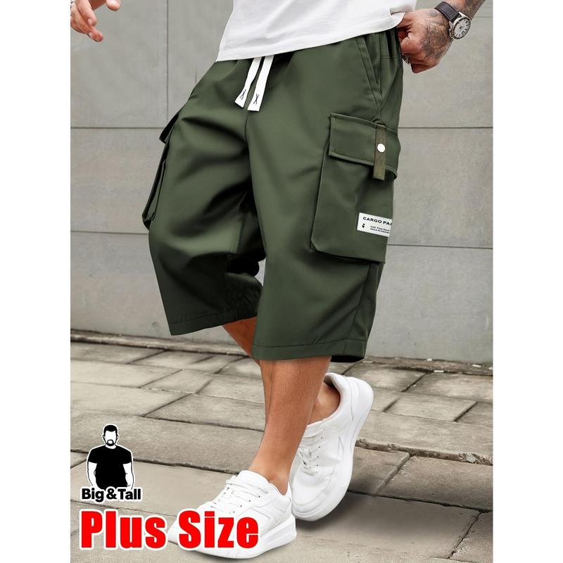Men's Plus Size Knee-Length Loose Cargo Work Shorts - Elastic Drawstring Waist, Durable Construction, Spacious Side Pockets, Dark Gray, 2xl-5xl Sizes, Menswear, Loose-Fit (Sports & Outdoor Clothing)