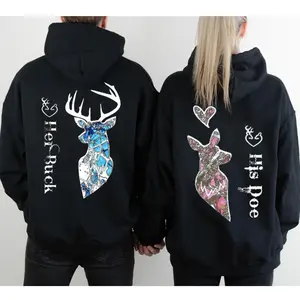 Her Buck & His Doe Couple Matching Hoodies Graphic Hoodie Casual  Fleece Fabric Pullover Hooded Sweatshirt for Women for Men, Perfect Gift