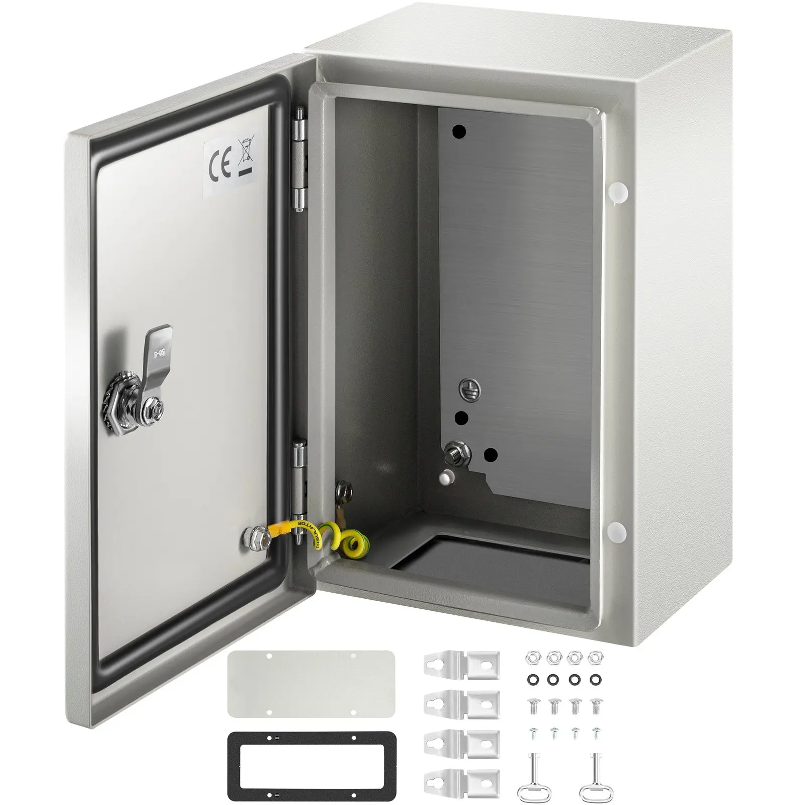 【Summerfinds】VEVOR 12x8x6 In (29.7x19.7x11.65 cm) NEMA 4X Steel Enclosure, IP66 Waterproof Dustproof Lockable Electrical Box, Wall Mountable with Hinged Detachable Galvanized Backplate, 11.24 lbs for Construction Sites, Indoor/Outdoor Use