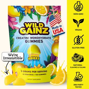 Creatine Monohydrate Gummies - 5g per Serving - Made in USA & Lab Tested - Muscle Growth & Recovery - 150 Count - Lemon Flavor Creatine Gummies - Vegan, Non-GMO, Gluten-Free, Fitness Supplement