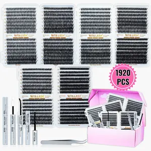RITALASH Lash Clusters Kit, 1920 Pcs Eyelashes Clusters Extensions Kit 10-16mm Individual Lashes D Curl Wispy Black False Eyelashes Makeup with Bond Seal Remover Tweezers DIY Lash Kit (30D+40D+50D+60D+80D+100D) Volume Lash Kit