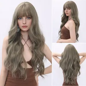 SMILCO/24-inch |Grey Brown|  Curly Long Hair with hair bangs | SM7215