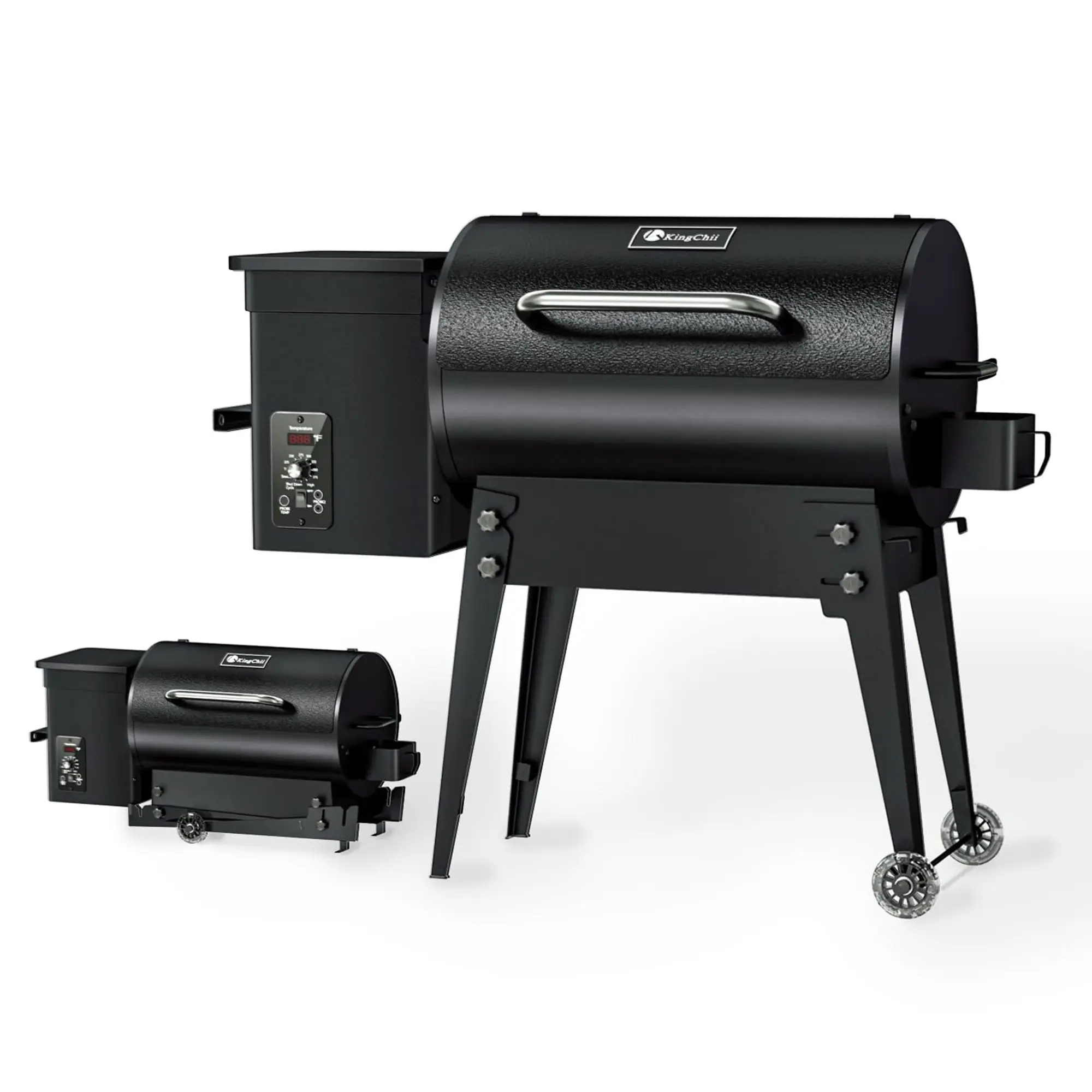 KingChii KPG-Grill-01 Portable Electric Wood Pellet Grill & Smoker, Black, Foldable Legs, 456 SQ.IN Capacity, PID Control, 180-425°F Range, for Barbecue, Camping, Food Bake & Roast