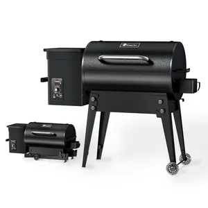 KingChii KPG-Grill-01 Portable Electric Wood Pellet Grill & Smoker with Foldable Legs 456 SQ.IN Capacity PID Control 180-425°F for BBQ Camping Bake Roast Black - Food