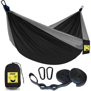 Camping Hammock Double & Single Portable Hammocks with 2 Tree Straps and Attached Carry Bag,Great for Outdoor,Indoor,Beach,Camping,Black & Grey, Large