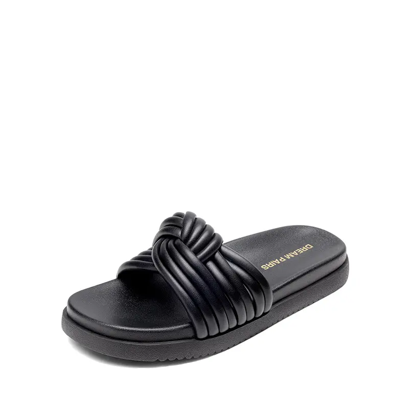Dream Pairs Women's Knotted Slide Sandals, Lightweight Flat Open Toe Slip On Shoes with a Cushioned Footbed for All-Day Comfort, Flat Sandal, Casual, Women's Sandals