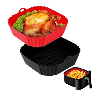 Square Silicone Air Fryer Liners in Multiple Colors, 2 Pcs/Set Reusable Air Fryer Food Bowls, Lined Air Fryer Trays for Home Kitchen Air Fryer Accessories, Air Fryer Liners for Oven Microwave Accessories, Baking Supplies, Summer Gifts, Kitchen Accessories