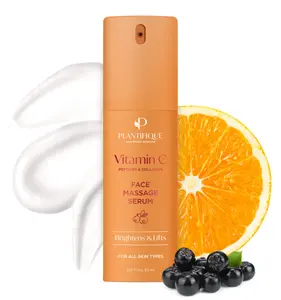 PLANTIFIQUE Vitamin C Face Serum Anti Aging Massage with Peptides, Collagen – Korean Skincare – Dark Spot Vitamin C Serum – Fine Lines & Wrinkles - Kbeauty - Korean Glow - Korean Serum