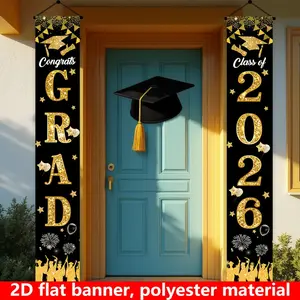Graduation Season Porch Decoration Couplet Set, 180cm X 30cm (70.8 Inches X 11.9 Inches), Indoor & Outdoor Use, Outdoor Banners, 2026 Graduation Party Decor, Graduation Party Decorations