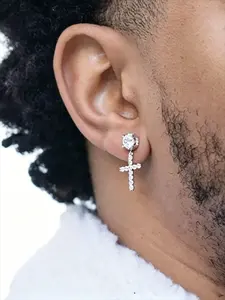 Hip Hop Trendy Zircon Cross Earrings for Men and Women, Fashionable Daily Wear Party Jewelry, Unique Gift Idea for All Occasions