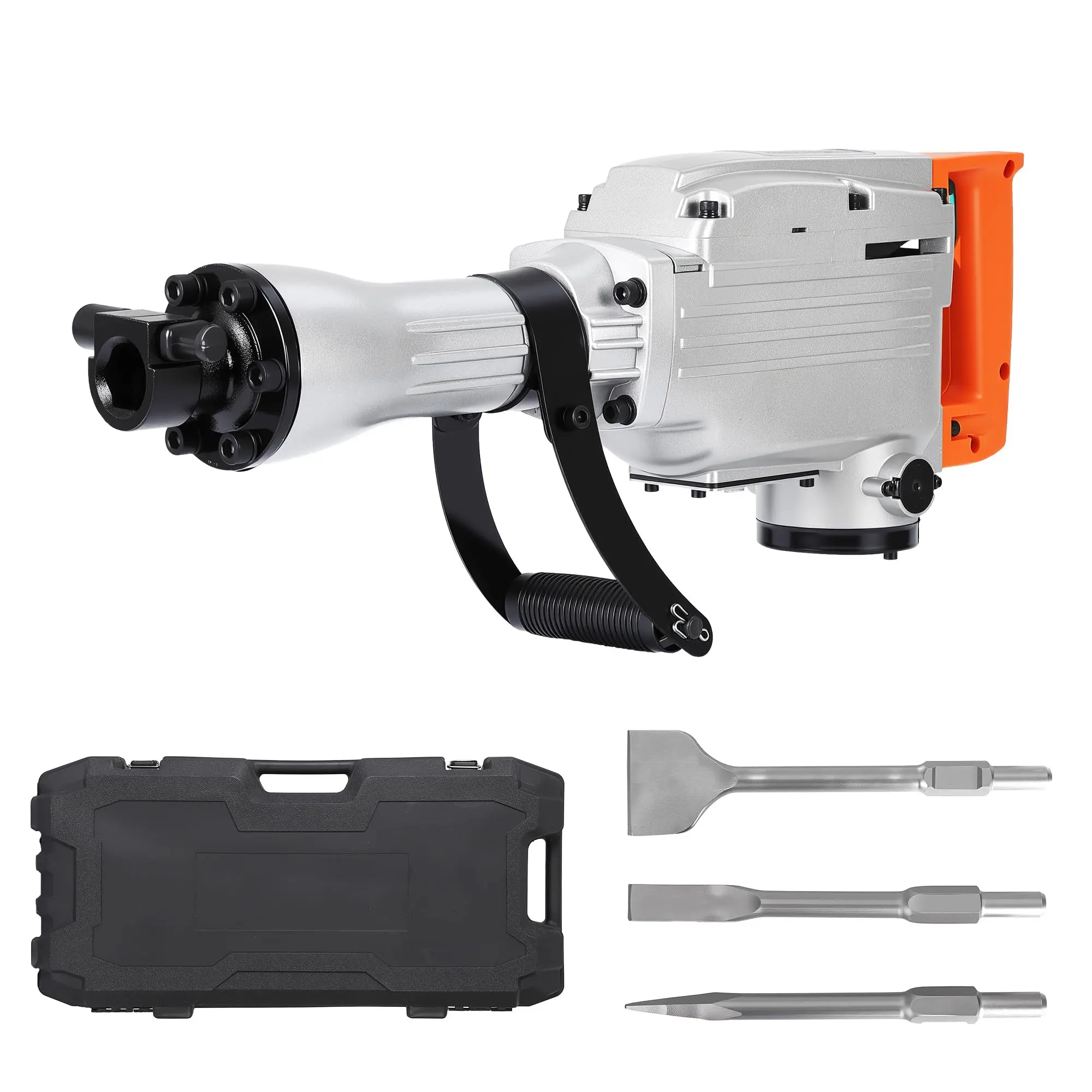 Electric Demolition Jack-Hammer, 1500W/1700W Jackhammer Concrete Breaker, 1800/1900 BPM Demolition Hammer, 60J Impact Energy Chipping Hammer with Anti-Vibration System, 360° Handle & Carrying Case