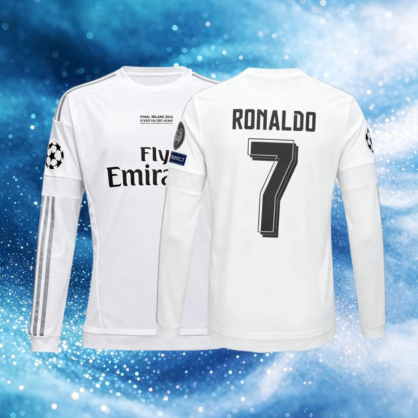 15 16 Home Kit White 7# Cristiano Ronaldo Short And Long Sleeve Soccer Jersey Fans Version