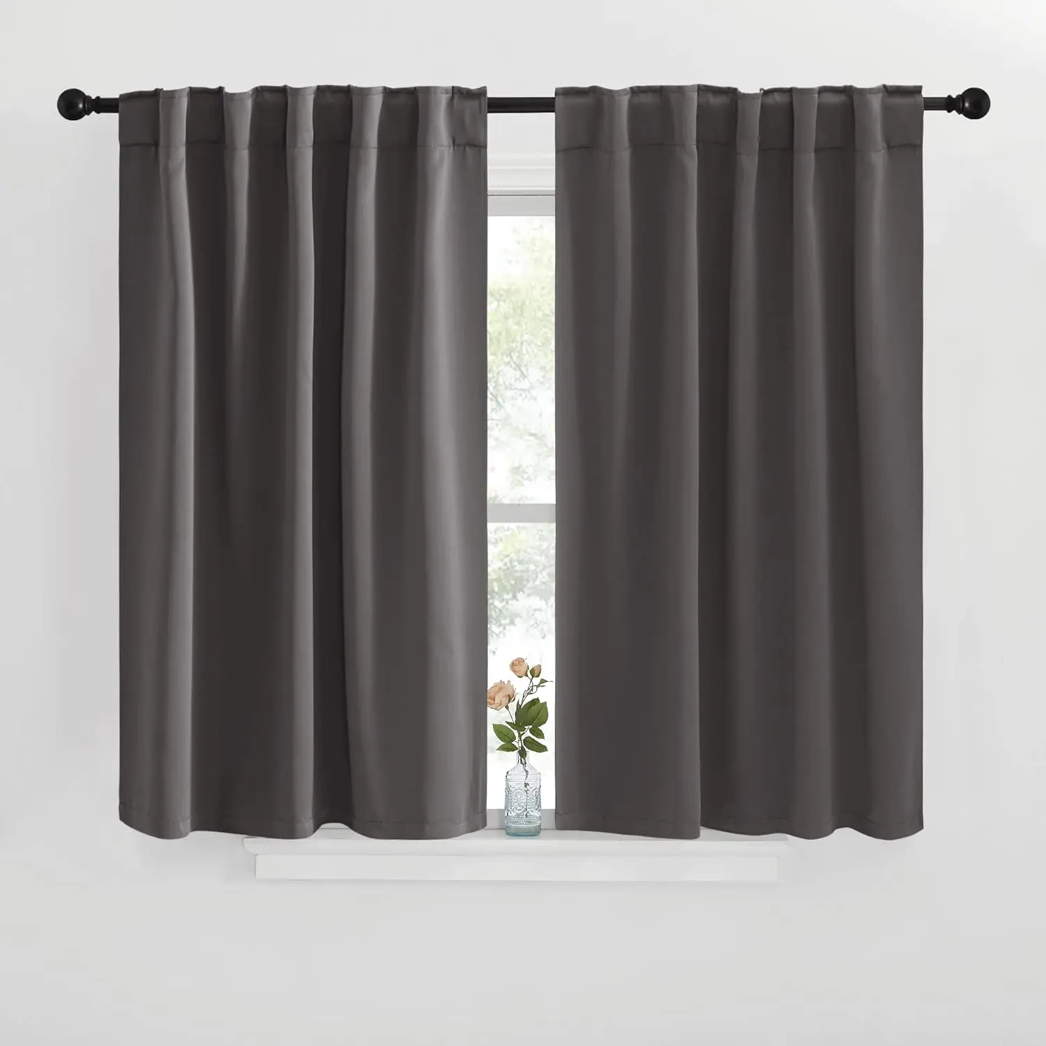 NICETOWN 100% Polyester Blackout Window Curtains for Camper, Grey 42x40 In, 2-Panel Pleated Set, Thermal Insulated Room Darkening Drapes with Rod Pocket & Back Tab for Loft, Home Decoration Curtain & Blackout Covers, Curtain For Windows