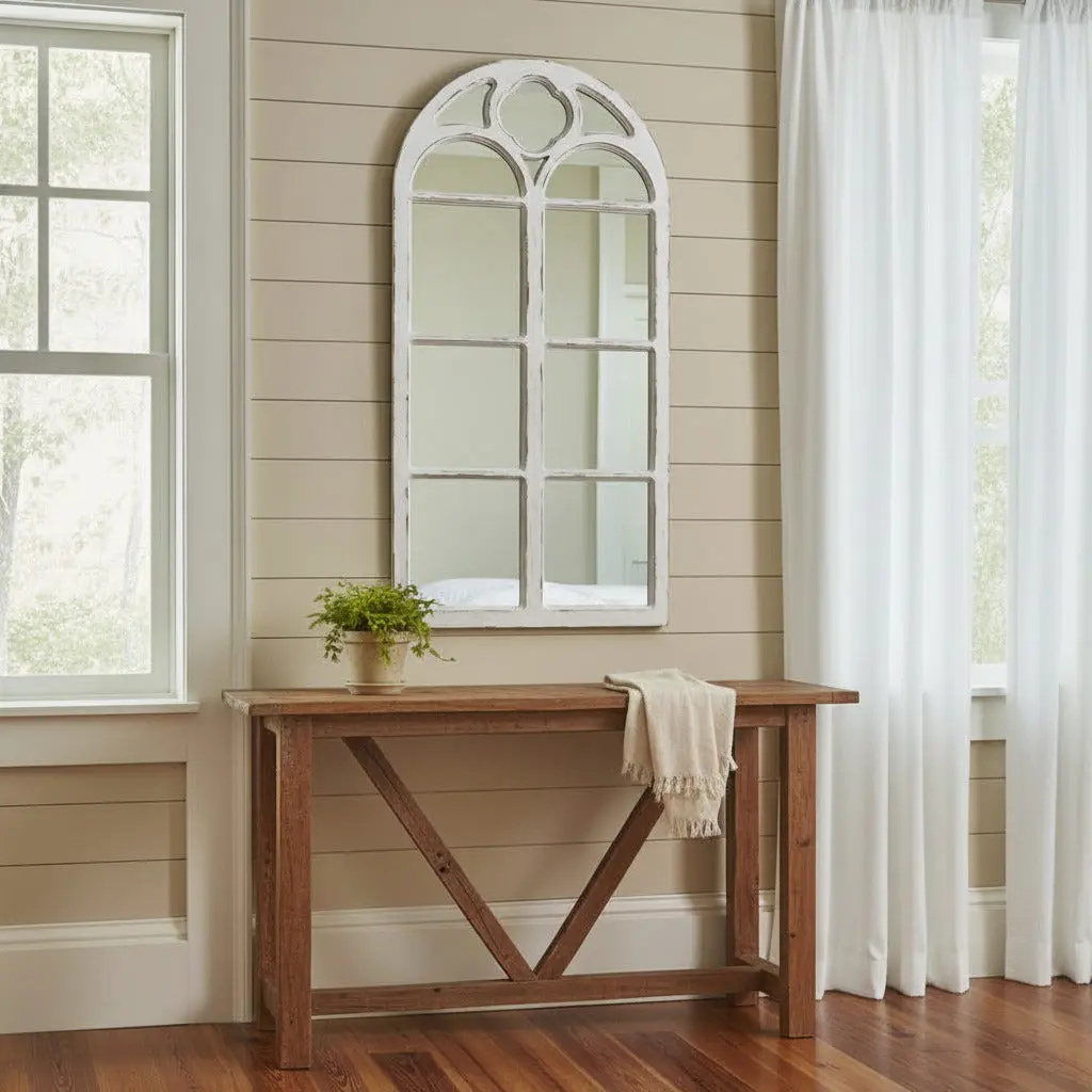White Distressed Paint Farmhouse Decorative Household Window Mirror, Wall Decor for Home Supplies, Household Mirror