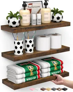 Bathroom Floating Shelves for Wall Set of 3 - Rustic Brown Farmhouse Wood Shelves Over Toilet for Bedroom, Kitchen, or Living Room Decor Display, Storage for Plants, Toilet Paper or Bath Towels