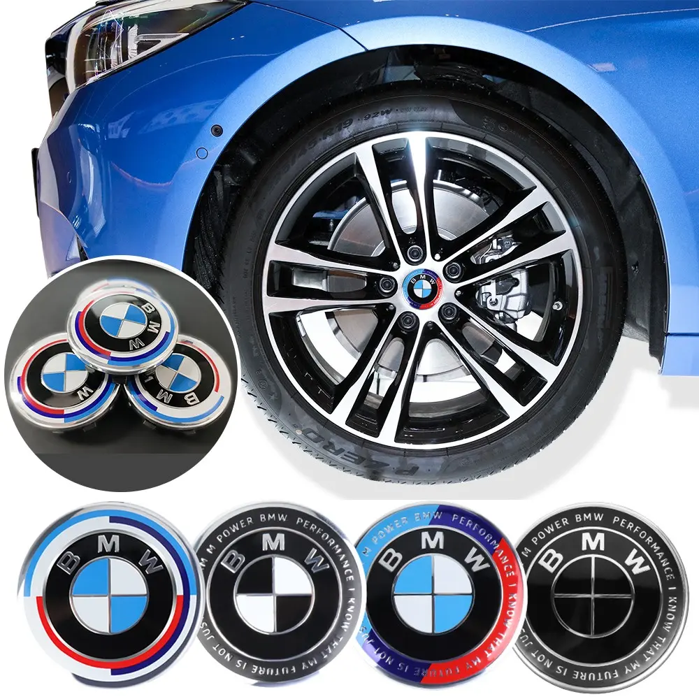 4Pcs 56/68MM Car Wheel Center Hub Caps Badge Wheel Cover Sticker Car Decals For BMW E90 E91 E46 E39 E60 E53 F10 F07 F12 F13 G30 X3 X5 X2 X1 X7 M M2 M4 Car Decorative Sticker Car Accessories