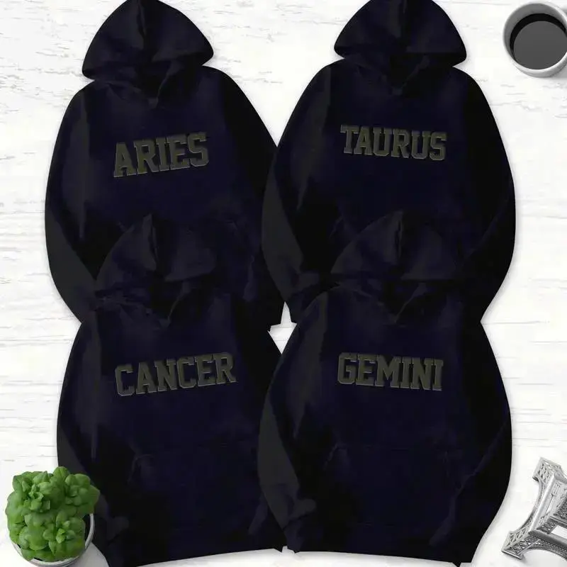 Zodiac GRAPHIC Black Hoodie, Sweatshirt, Tee Shirt, Astrology Sweatshirt, Horoscopes Tops Long sleeves Graphic Crewneck Pullover, Birthday Gifts