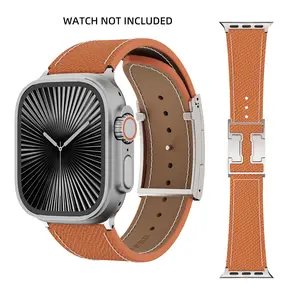 CRAZYGRASS Executive-Grade Magnetic Leather Watch Band for Him PalmarCrease Leather 44mm / 45mm / 46mm / 49mm Square Smartwatch Leather Strap Corporate Gift Set Essential Leather Band Gift for Men Replacement Watch Band Only (Watch not included）