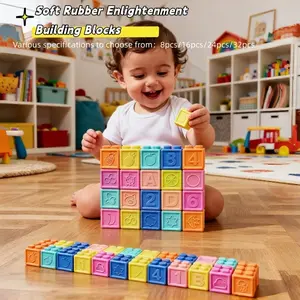 Baby Blocks, toddler blocks, Stacking & Building Toys For Babies, 8/16/24 Soft & Educational Math Learning Blocks- Numbers, Shapes, baby blocks for baby shower，Colors, Animals- One Two Squeeze- 6 Months +，stacking toys for toddlers 1-3，Random color