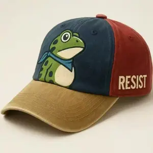 Frog Print Washed Dad Hat - Vintage Style Soft Top Baseball Cap for Men, Distressed Cotton Unstructured Low Profile Cap