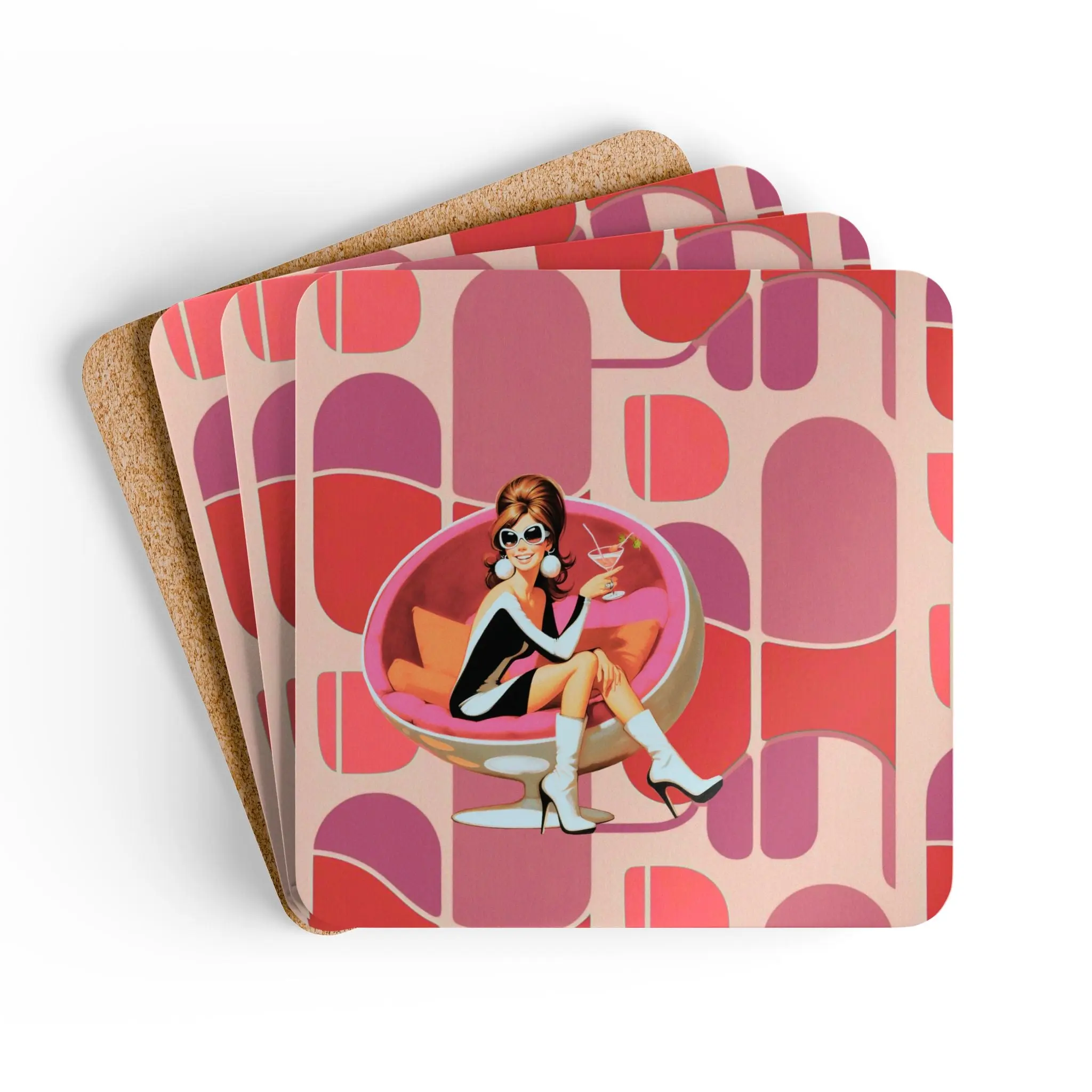 Mid Century Modern Barware Mod 60s Gal Retro Retro Chic Cork Coaster Set