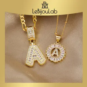 [LeBijouLab] 2-Piece Initial Letter Necklace Set with Zirconia Stones, Golden & Silver Bubble Initial Necklaces for Women, Birthday Gifts Anniversary Gift Initial Letter Alphabet Necklace | Gifts for Family, Girlfriend, Wife