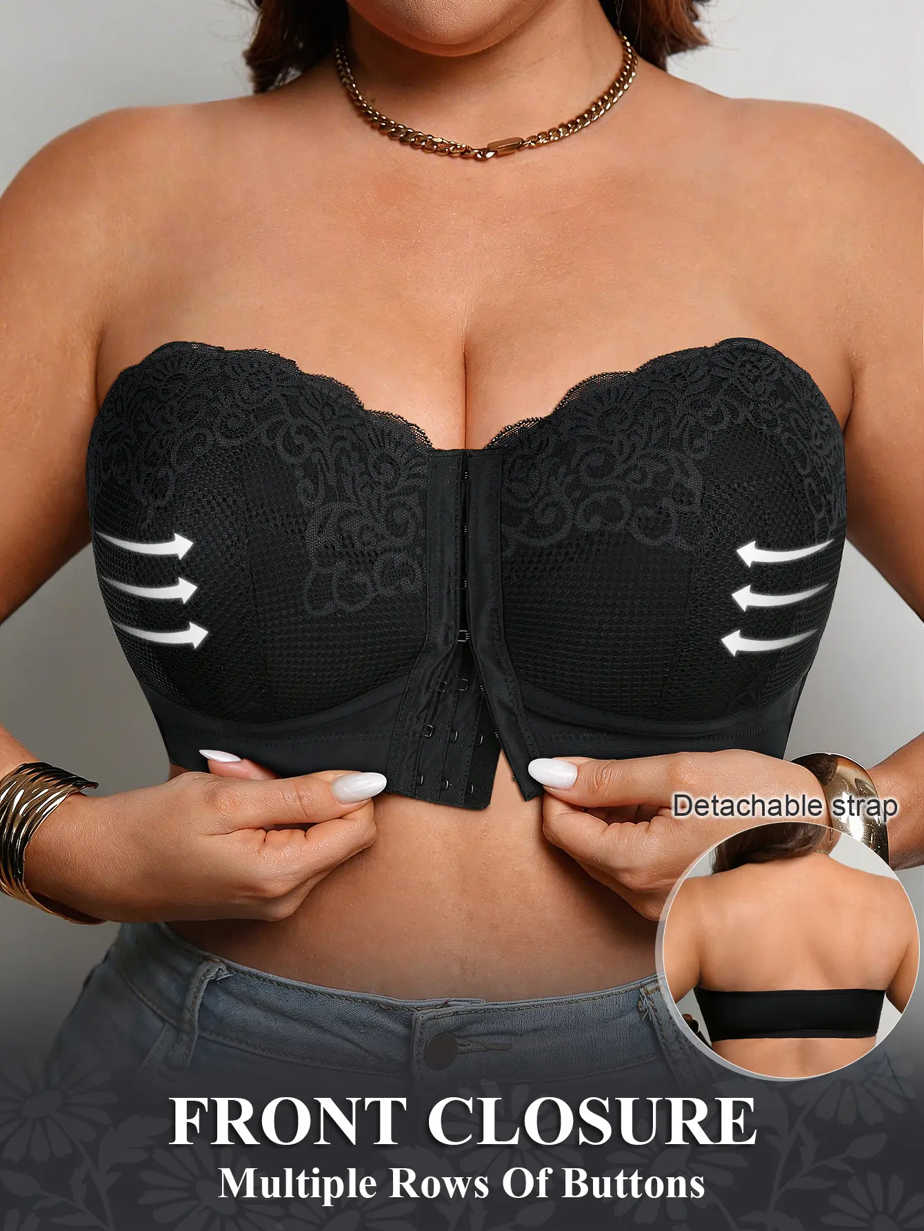 Women's Plus Size Front Closure Push-Up Wireless Minimizer Seamless Bra - Breathable for Summer Dress, Camisole, Backless Outfits, Adjustable Detachable Anti-Slip Straps, Lift & Support, Basic Style, Elegant