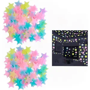 2-Pack Glow-in-the-Dark Star Wall Stickers – Multicolor Luminous Fluorescent Decals for Kids' Bedroom Ceilings and Walls (Non-Toxic, Removable, Easy to Apply)