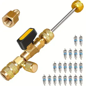 Professional Dual Size 1/4" & 5/16" SAE Valve Core Remover/Installer Tool Kit, HVAC AC Repair for R22 R32 R410A R134a, Schrader Valve Changer w/Magnet & Bypass Port