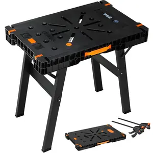 Folding Work Table, Express Portable Work Bench, 33.9" W x 22.4" D x 31.5" H Lightweight Workbench with 2 Clamps, 2 Clamp Dogs, Power Strip, for Garage,Table Saw,Home,DIY Projects,330lbs