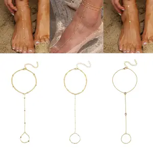 3Pcs Dainty Anklet Set for Women - Trendy Gold Plated Ankle Bracelets Adjustable Bead Link Chain Waterproof Anklets Non Tarnish Foot Jewelry Gift
