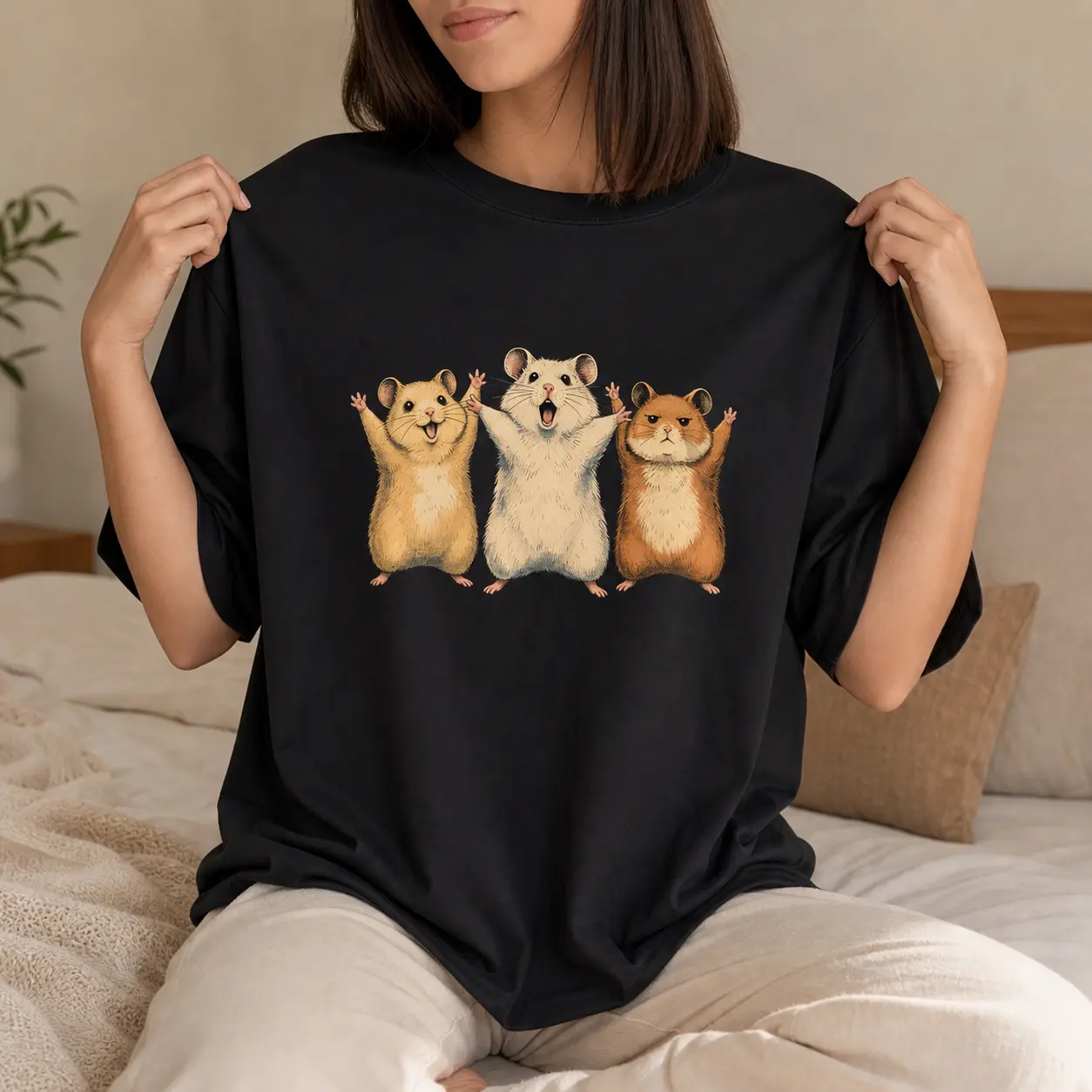 Funny Hamster Graphic T-Shirt, Cute Animal Meme Tee, 100% Cotton Casual Crew Neck Short Sleeve Shirt for Summer Streetwear, Hamster Lover Gift for Women and Men,soft,Men's,unisex