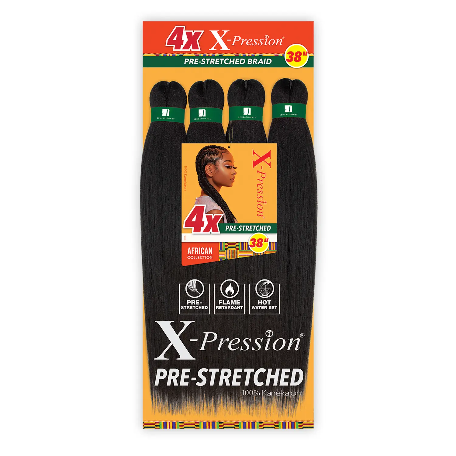 Sensationnel Braiding Hair, Xpression 4X Pre-Stretched Synthetic Extensions, 38" Kanekalon Thermoplastic Fiber, Pre-Layered for a Natural Finish
