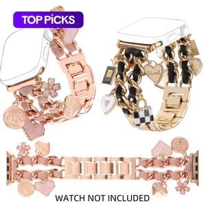 fashionable watch band with pendants, 2 counts replacement smart watch bands for iwatch series 10 9 8 7 6 5 4 3 2 se ultra, wristband, teen girl gifts, smart watch straps, smartwatch strap, wearable