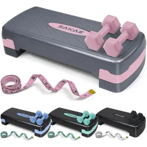 Aerobic Stepper Set with Dumbbells & Measuring Tape, Adjustable Height 2 Level Risers Workout Exercise Step Platform, 4 Colors, the Ultimate Gift for a Joyful Holiday and Merry Christmas