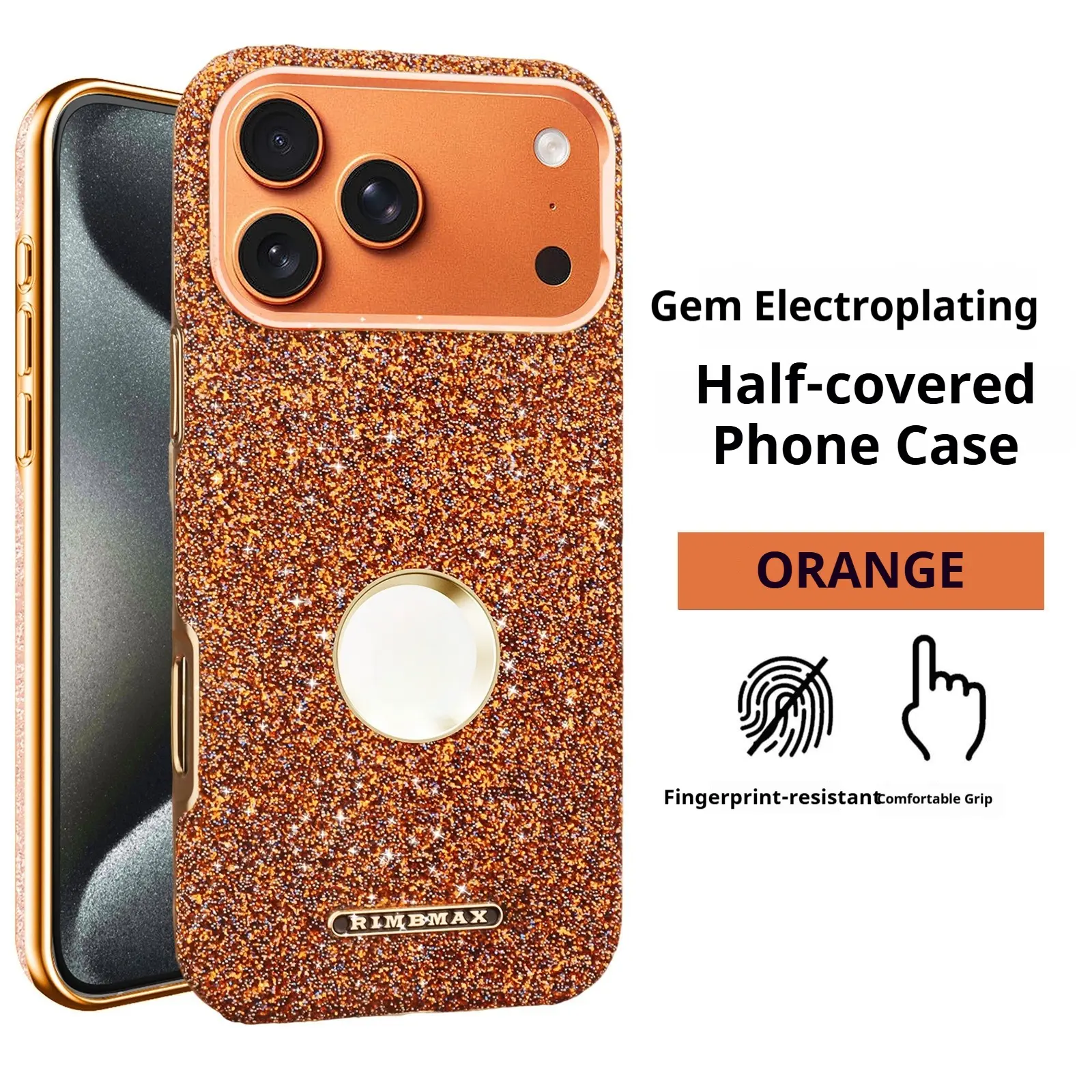 Glitter Bling Gem Electroplated Half Coverage Magnetic Phone Case for iP 17/16/15/14/13Pro Max, Anti-Fingerprint Slim Shockproof Anti-Scratch Sparkle Protective Cell Phone Cover for Women