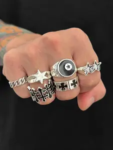 Men's Punk Style Silver Color, 6-Piece Vintage Design Statement Multi Ring Jewelry Gift for All Seasons, Party Daily Holiday Accessories Punk Rings
