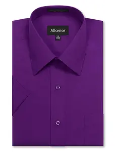 Allsense Men's Regular-Fit Short-Sleeve Dress Shirt for Formal & Casual Wear Classic Button-Down Style Breathable Cotton Blend