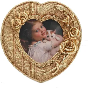 3x3   Picture Frame - Elegant  Ornate Antique Flower Frame with Glass Front, Tabletop & Wall Display (Love Rose)