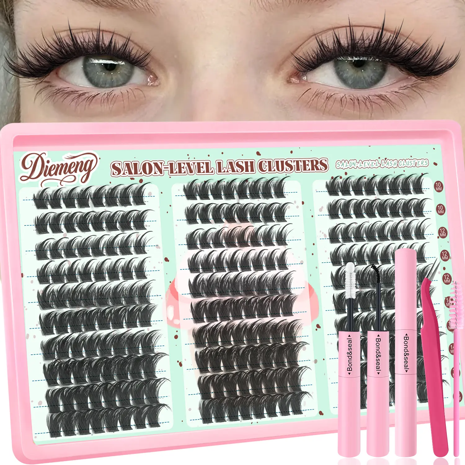 Manga Lash Clusters Kit 240pcs Natural & Fluffy Spiky False Eyelashes, C/D Curly Individual DIY Eyelash Extensions Kit with Glue & Tweezer, 10-16mm Waterproof & Reusable Lash Makeup for Daily/Party Use