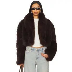 AFRM Stephanie Barrel Crop Faux Fur Jacket in Java