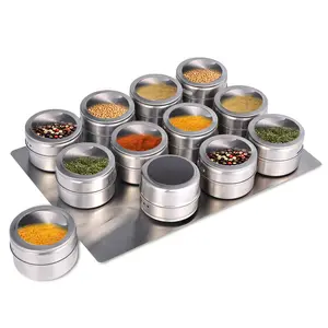 Upgrade Magnetic Spice Jars 12pcs with Wall Mounted,Stainless Steel Spice Tins with Lid and Small Holes for Sprinkle Rust Free Easy to Clean