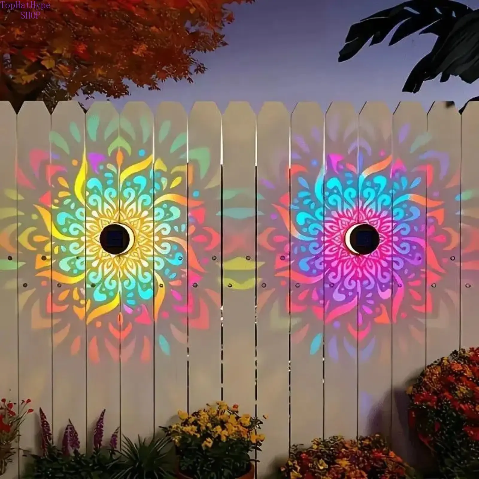 2-Pack Solar Mandala Projector Lights, Outdoor Waterproof Metal LED Courtyard Lights, Garden Accessories for Patio & Backyard Outdoor Landscape Decor, Led Courtyard Light