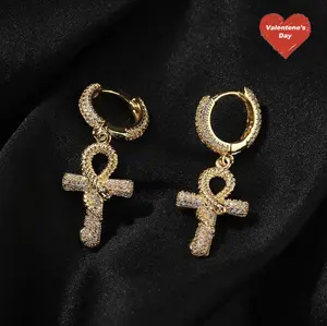 GAB Iceout ZC Cross Hanging Earrings For Man,Bf Gift,Labor Day Gift