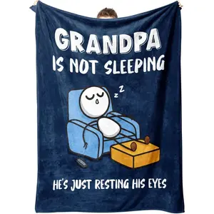 Funny Fathers Day Grandpa Gifts, Grandpas Birthday Gift from Grandkids, Grandpa is Not Sleeping Blanket, Super Soft Throws Blanket for Napping, Promoted to Grandpas Gifts