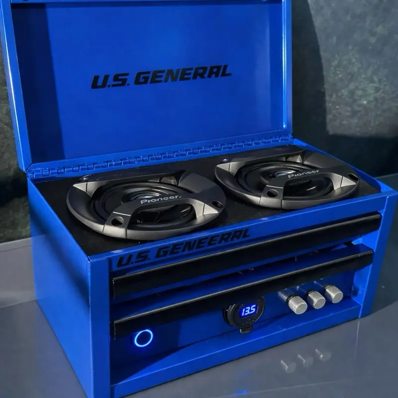 Blue mini tool box Bluetooth speaker- voltmeter- charging ports