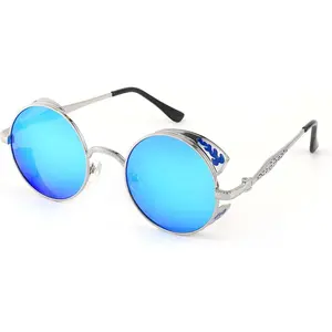 EyeconicFinds Retro Steampunk Polarized Sunglasses Round Mental Frame Gothic Shades Design Men Women B2820