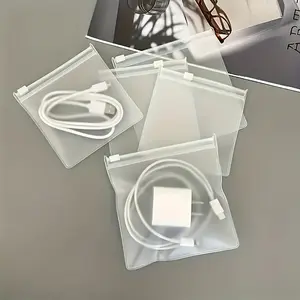 Reusable Transparent Eva Zipper Bag with Holes, Clear PVC Storage Bag for Cables, Chargers, Small Accessories, Pull-String Organizer