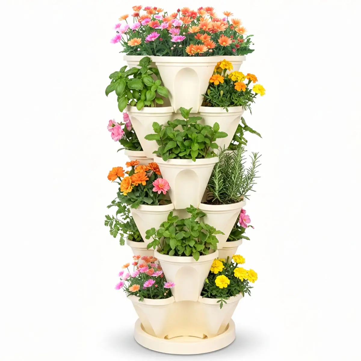 6-Tier Stackable Vertical Garden Planter with Smart Drainage System, Space-Saving Planting Stand for 18 Plants, Outdoor Pots for Plants & Patio Planters for Strawberry, Herb, Vegetable, Flower (Indoor/Outdoor/Balcony Use)