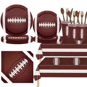 133 Pcs Football Themed Party Supplies Set, Disposable Game Day Tableware with Plates, Cups, Napkins, Cutlery & Tablecloth, Tailgate Decor for Super Bowl, Birthday, Sports Watch Party